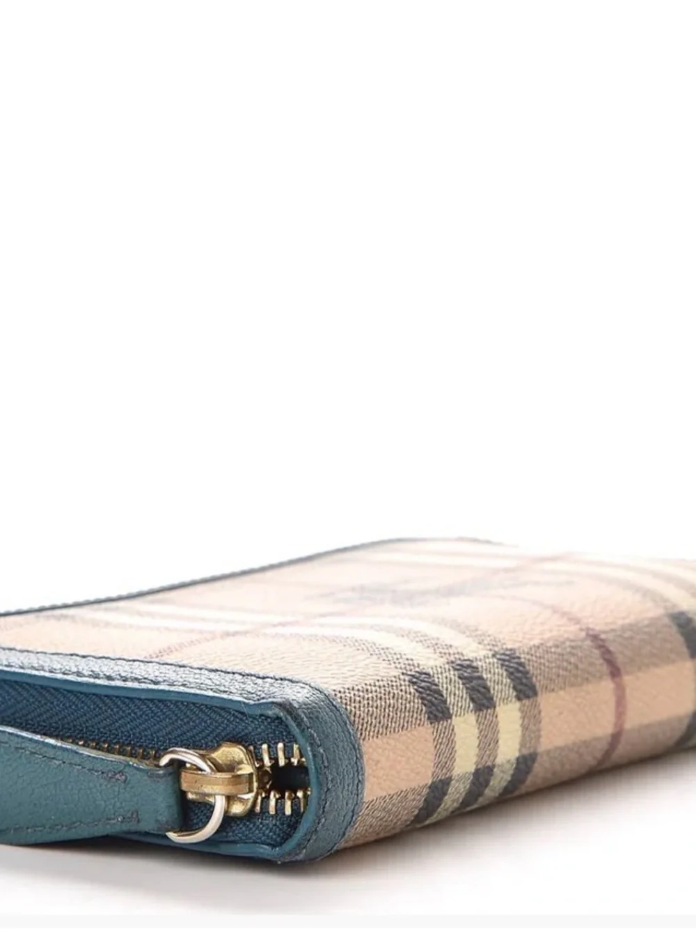 Burberry Plaid Zip-Around Wallet with Teal Green Trim